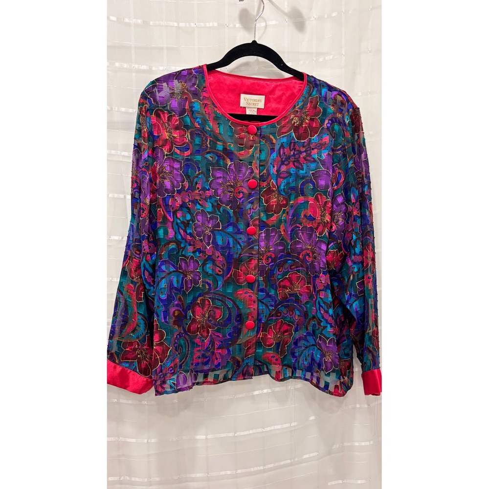 Vintage‎ Victorias Secret Gold Label Floral Burnout Sheer Button Up Top Medium